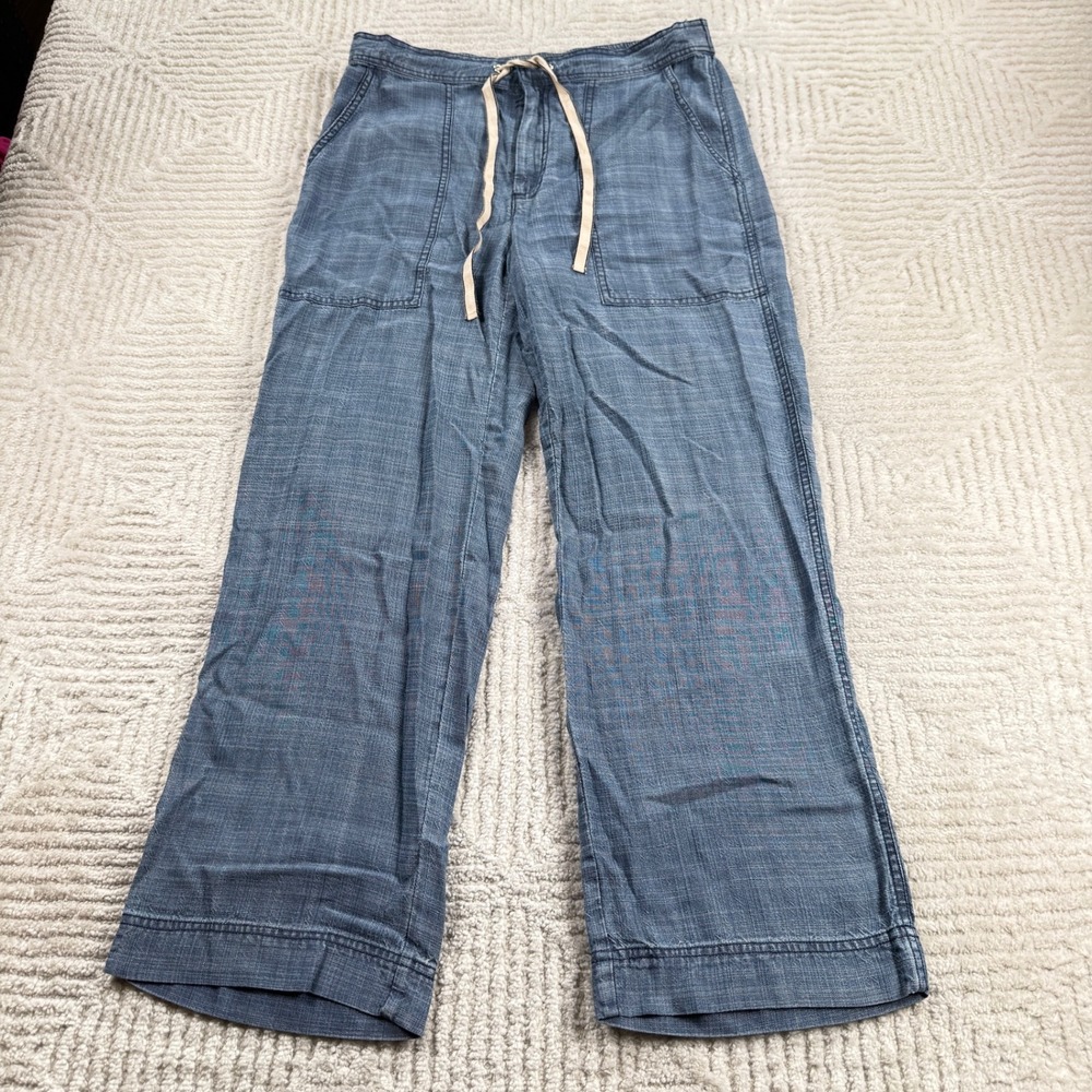 Lilla P Wide Leg Pants Womens Small Blue Lyocell Chambray Beachy Lagenlook
